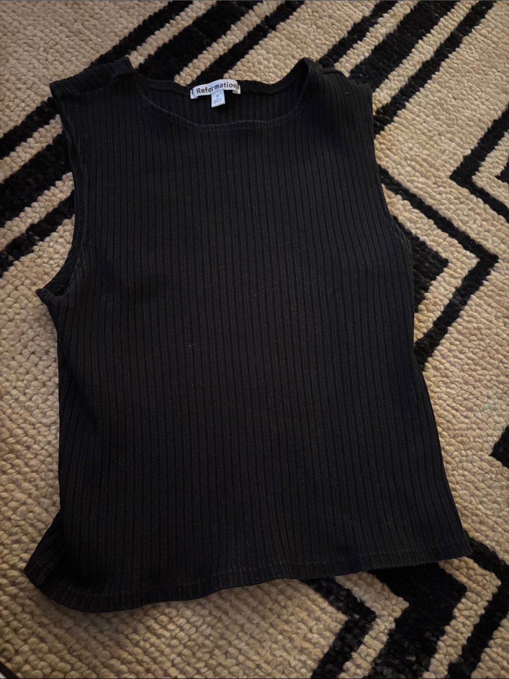 Reformation Black Ribbed Crewneck Tank